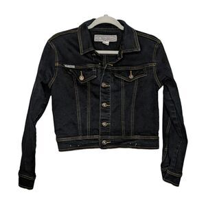 Women's Hi-Jeans Fashion Dark Blue Denim Cropped Jacket, Size Small